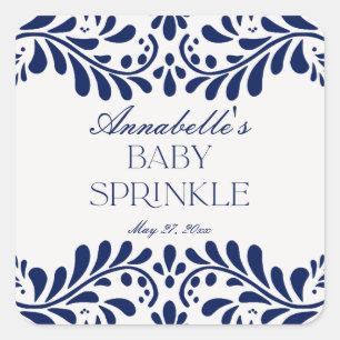 Blue Talavera Tile Spanish Fiesta Baby Sprinkle Quadratischer Aufkleber