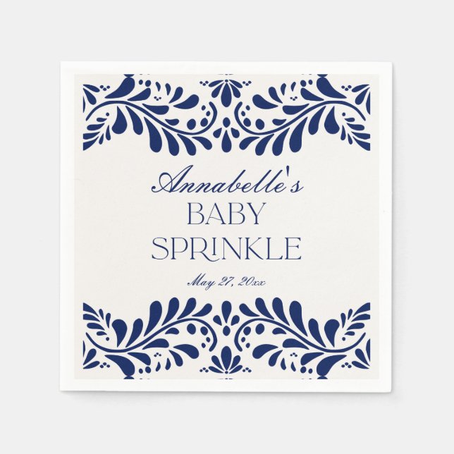 Blue Talavera Tile Spanish Fiesta Baby Sprinkle Serviette (Vorderseite)
