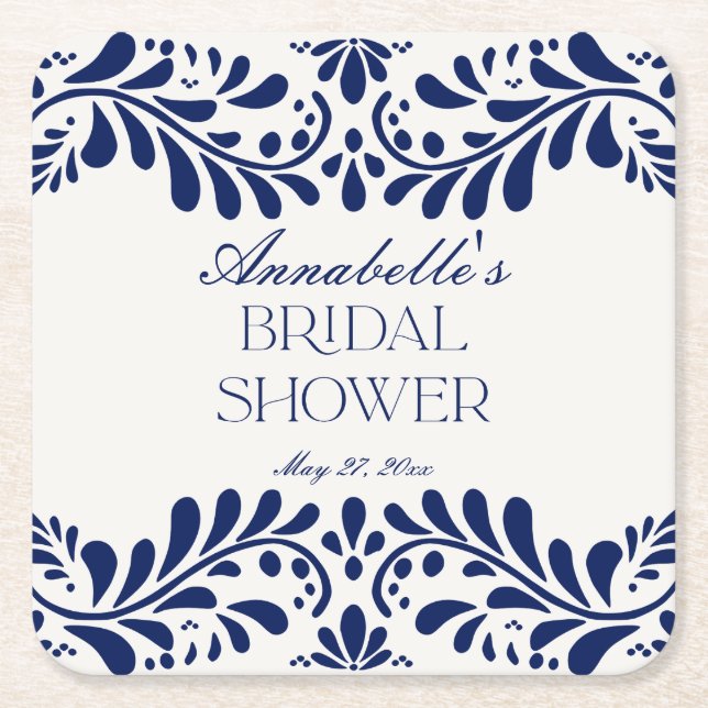 Blue Talavera Tile Spanish Fiesta Brautparty Rechteckiger Pappuntersetzer (Vorderseite)