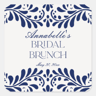 Blue Talavera Tile Spanish Fiesta Bridal Brunch Quadratischer Aufkleber