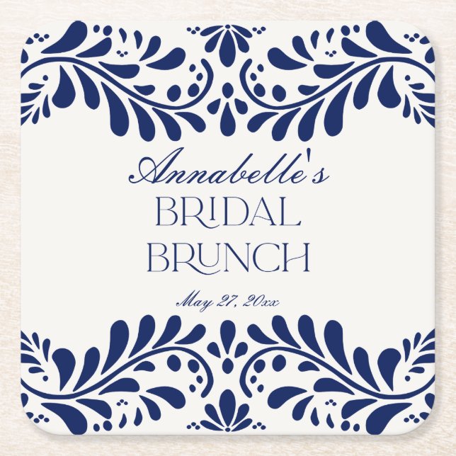 Blue Talavera Tile Spanish Fiesta Bridal Brunch Rechteckiger Pappuntersetzer (Vorderseite)