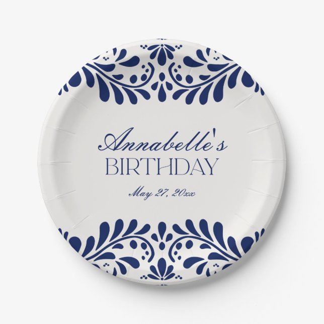 Blue Talavera Tile Spanish Fiesta Geburtstag Pappteller (Vorderseite)