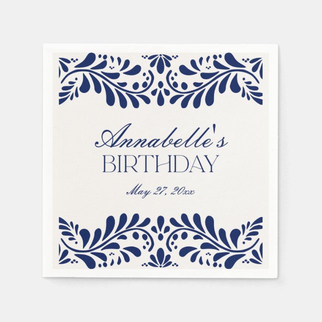 Blue Talavera Tile Spanish Fiesta Geburtstag Serviette (Vorderseite)