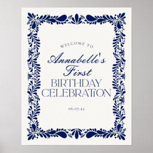 Blue Talavera Tile Spanish Fiesta Geburtstag Willk Poster