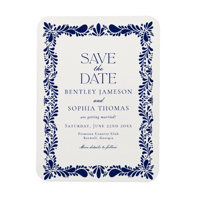 Blue Talavera Tile Spanish Fiesta Save the Date Magnet (Vertikal)