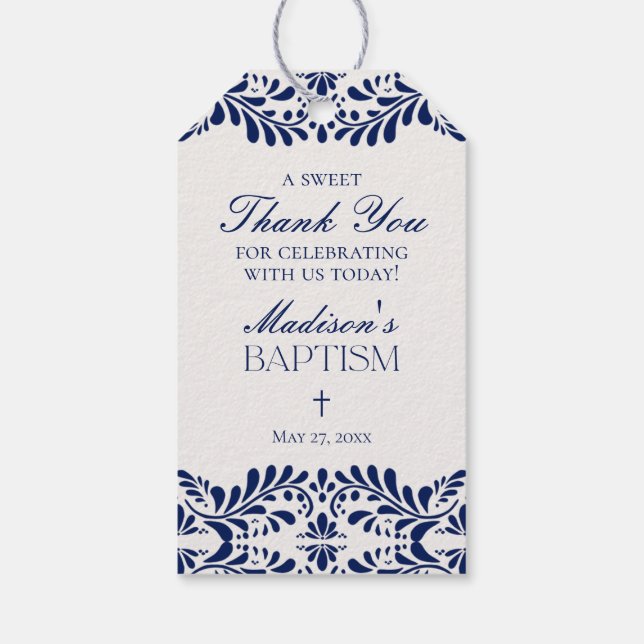 Blue Talavera Tile Spanish Fiesta Taufe Favoriten Geschenkanhänger (Rückseite)