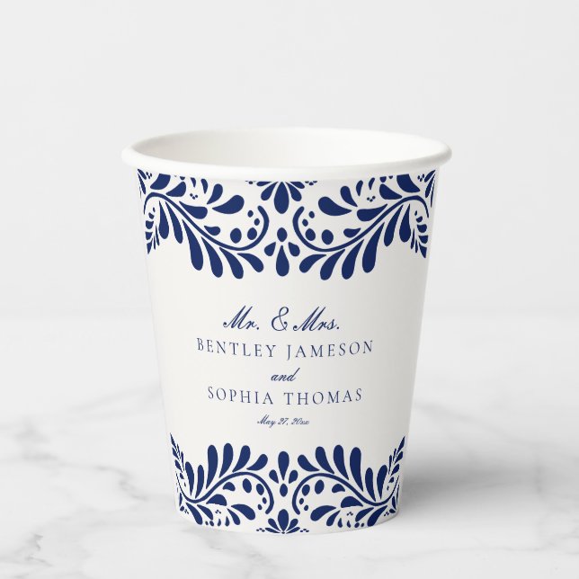 Blue Talavera Tile Spanish Fiesta Wedding Pappbecher (Vorderseite)