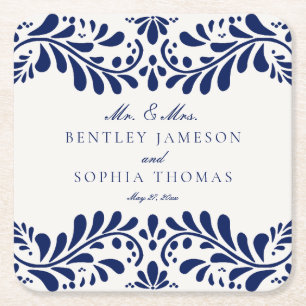 Blue Talavera Tile Spanish Style Fiesta Wedding Rechteckiger Pappuntersetzer