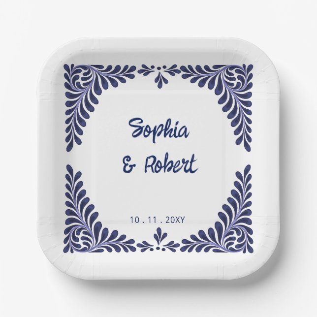 Blue Talavera Tiles Wedding Pappteller (Vorderseite)