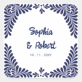 Blue Talavera Tiles Wedding Quadratischer Aufkleber