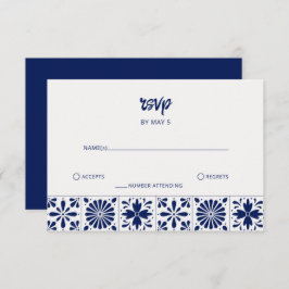 Blue Talavera Tiles Wedding RSVP Karte