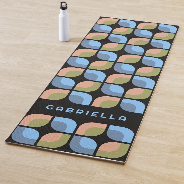 Blue Tan Beige Grün Schwarzes Mitteljahrskunstmust Yogamatte (Beispiel)