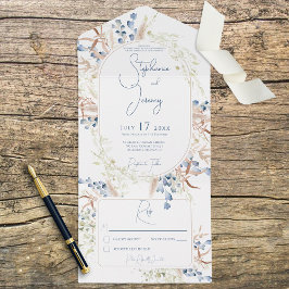 Blue & Tan Driving Boho Blume Weiß Kein Abendessen All In One Einladung
