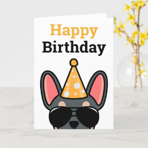Blue Tan French Bulldog Happy Birthday Card Karte