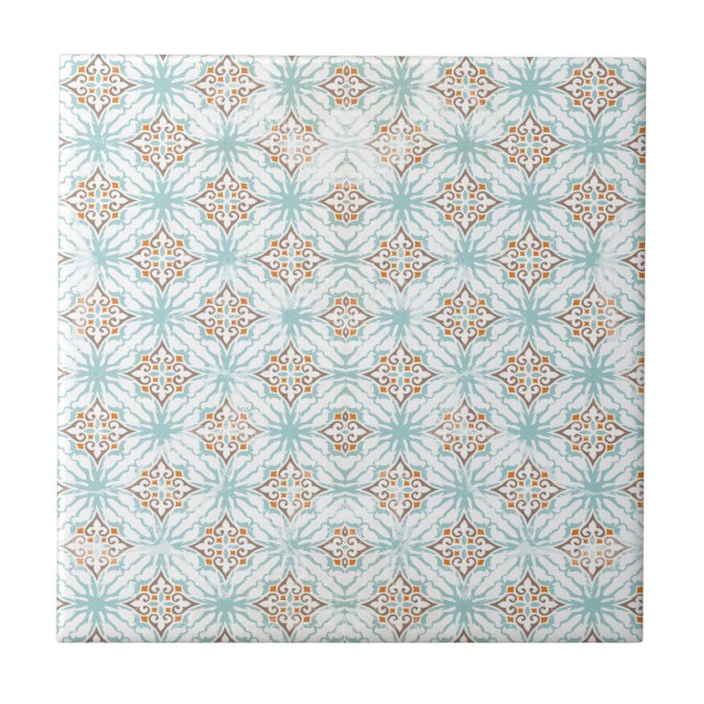 Blue Tan Orange White Keramik Tile Fliese (Vorderseite)