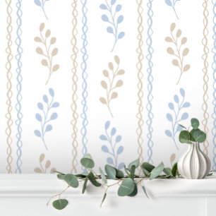 Blue Tan Taupe Elegante Modernes Leaf Tapete