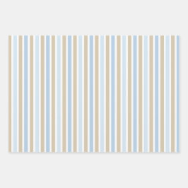 BLUE & TAN TEDDY BEARS STRIPES STARTEN GESCHENKPAPIER SET