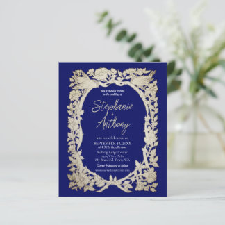 Blue Tan Vintag Border Floral Bird Hochzeit