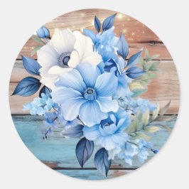 Blue Tan Wood Lights Floral Wedding Runder Aufkleber