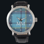 Blue tartan kariert mit Monogramm Armbanduhr<br><div class="desc">Dieses Vintage schottische Tartan karierte Design lässt sich einfach mit Ihren Monogramm-Namensinitialen personalisieren. Klicken Sie auf Anpassen,  um die Textgröße oder den Schriftart anzupassen. Behalte oder löscht die Zahlen / Ziffern. Wählen Sie aus einer Reihe von Männerfrauen oder Kindermädchen.</div>