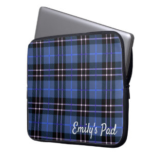 Blue Tartan Kariert mit Name Laptopschutzhülle