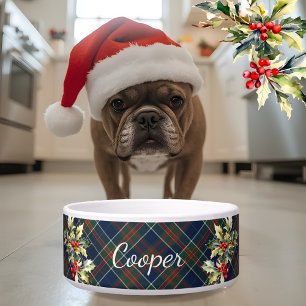 Blue tartan Kariert Weihnachten Holly Name Hund Napf