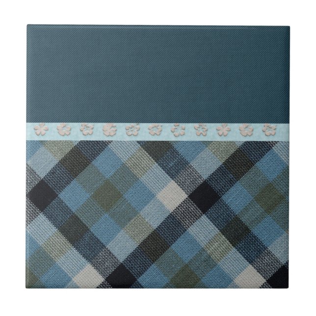 Blue Tartan Keramik Tile Fliese (Vorderseite)
