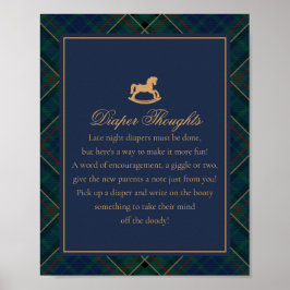 Blue Tartan Plaid Rocking Horse Diaper Thoughts Poster