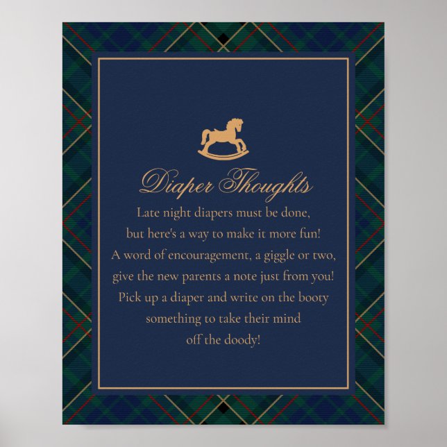 Blue Tartan Plaid Rocking Horse Diaper Thoughts Poster (Vorne)