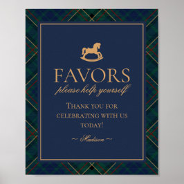 Blue Tartan Plaid Rocking Horse Favors Sign Poster