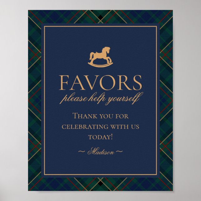 Blue Tartan Plaid Rocking Horse Favors Sign Poster (Vorne)