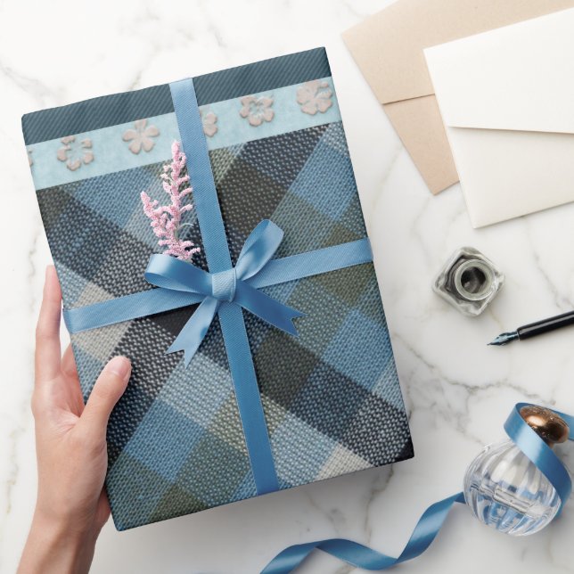 Blue Tartan Wrapping Paper Geschenkpapier (Schenken)