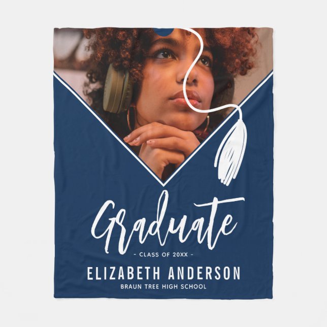 Blue Tassel Cap Foto Abschluss Fleecedecke (Vorderseite)