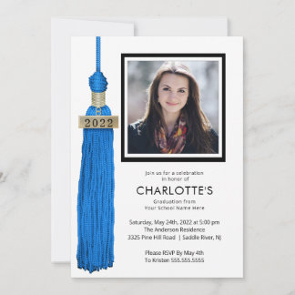 Blue Tassel Foto Abschluss Einladung 