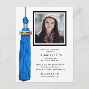 Blue Tassel Photo Graduation Invitation Postkarte