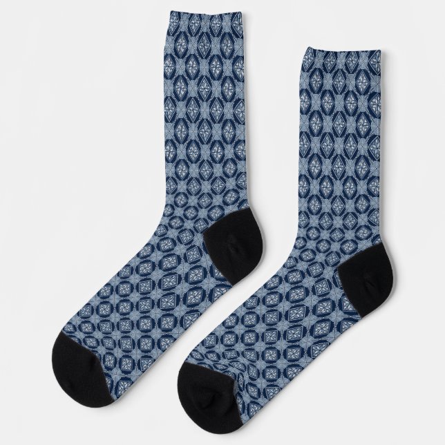Blue Tatreez Henna Thobe Pattern Socken (Linkes Detail)