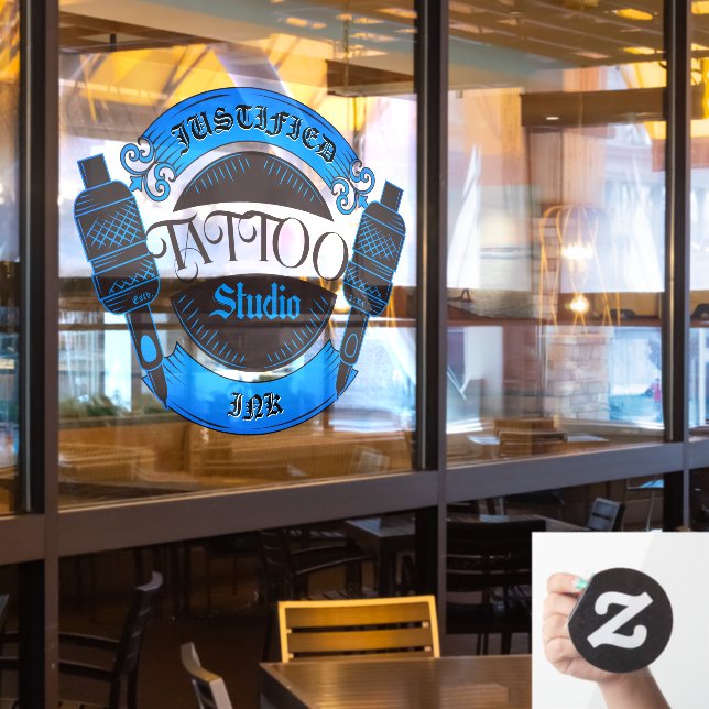 Blue Tattoo Shop Business Front anpassen Fensteraufkleber (Restaurantfenster)