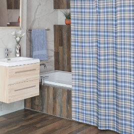 Blue Taupe Tartan Kariert Duschvorhang