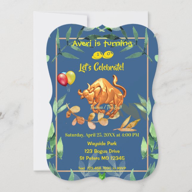 Blue Taurus Birthday (20. April - 20. Mai) Einladung (Vorderseite)