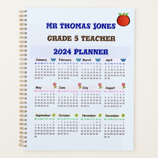 Blue Teacher Calendar Planer (Vorderseite)
