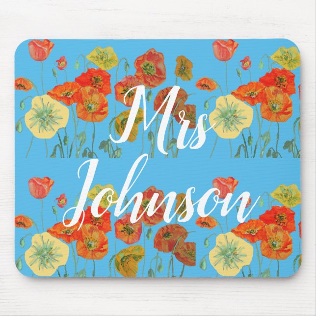 Blue Teachers Name Blumencomputer Maus Mat Pad Mousepad (Vorne)
