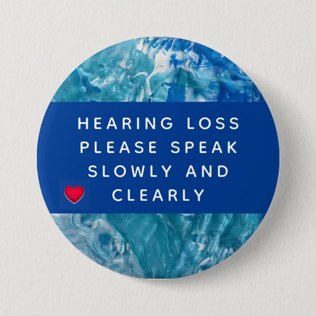 Blue Teal Abstract Heart Hearing Loss 3 Inch Button (Vorderseite)