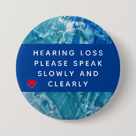 Blue Teal Abstract Heart Hearing Loss 3 Inch Button