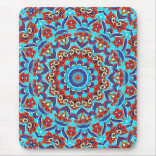 Blue Teal Leaf Floral Mandala Boho Mousepad