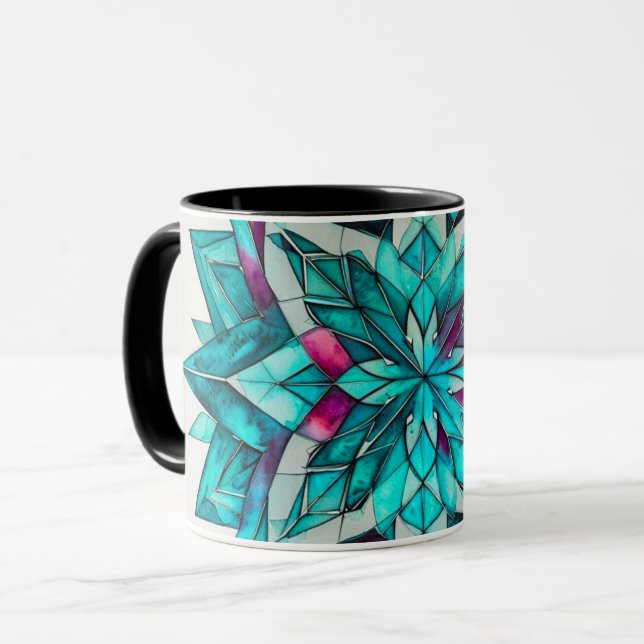 Blue, Teal & Pink Watercolor Floral Mandala Tasse (Vorderseite Links)