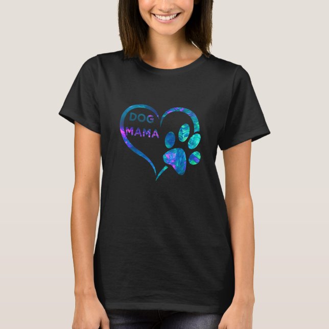 Blue teal purple Dog mama and paw print heart dogs T-Shirt (Vorderseite)