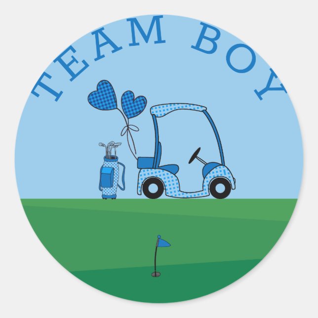 Blue Team Boy Gender Reveal Party Abstimmung Golf Runder Aufkleber (Vorderseite)