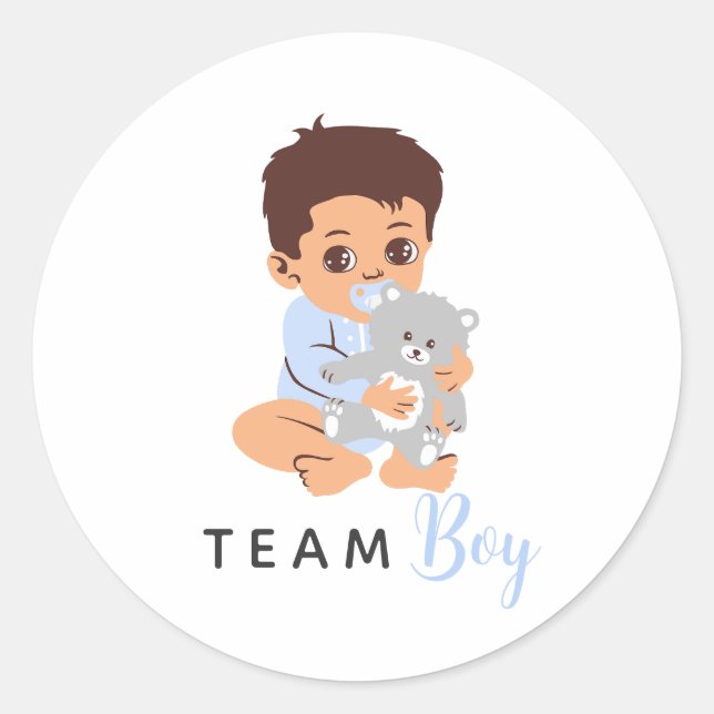 Blue Team Boy Sticker with Baby and Bear (Vorderseite)
