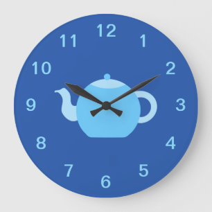 Blue Teapot on Navy Background. Große Wanduhr