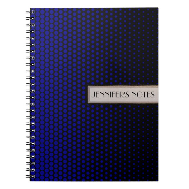 Blue Techno Dots Elegantes Schwarz Notizblock (Vorderseite)